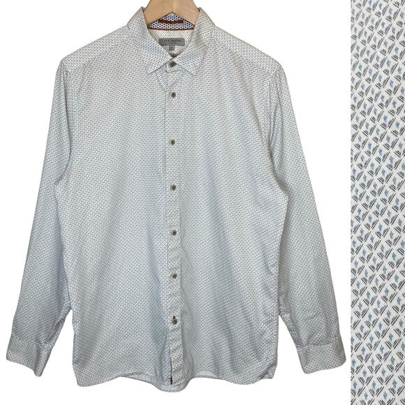 Ted Baker Men’s White Printed Dress Shirt size Medium / Ted Baker 4 - Picture 1 of 5